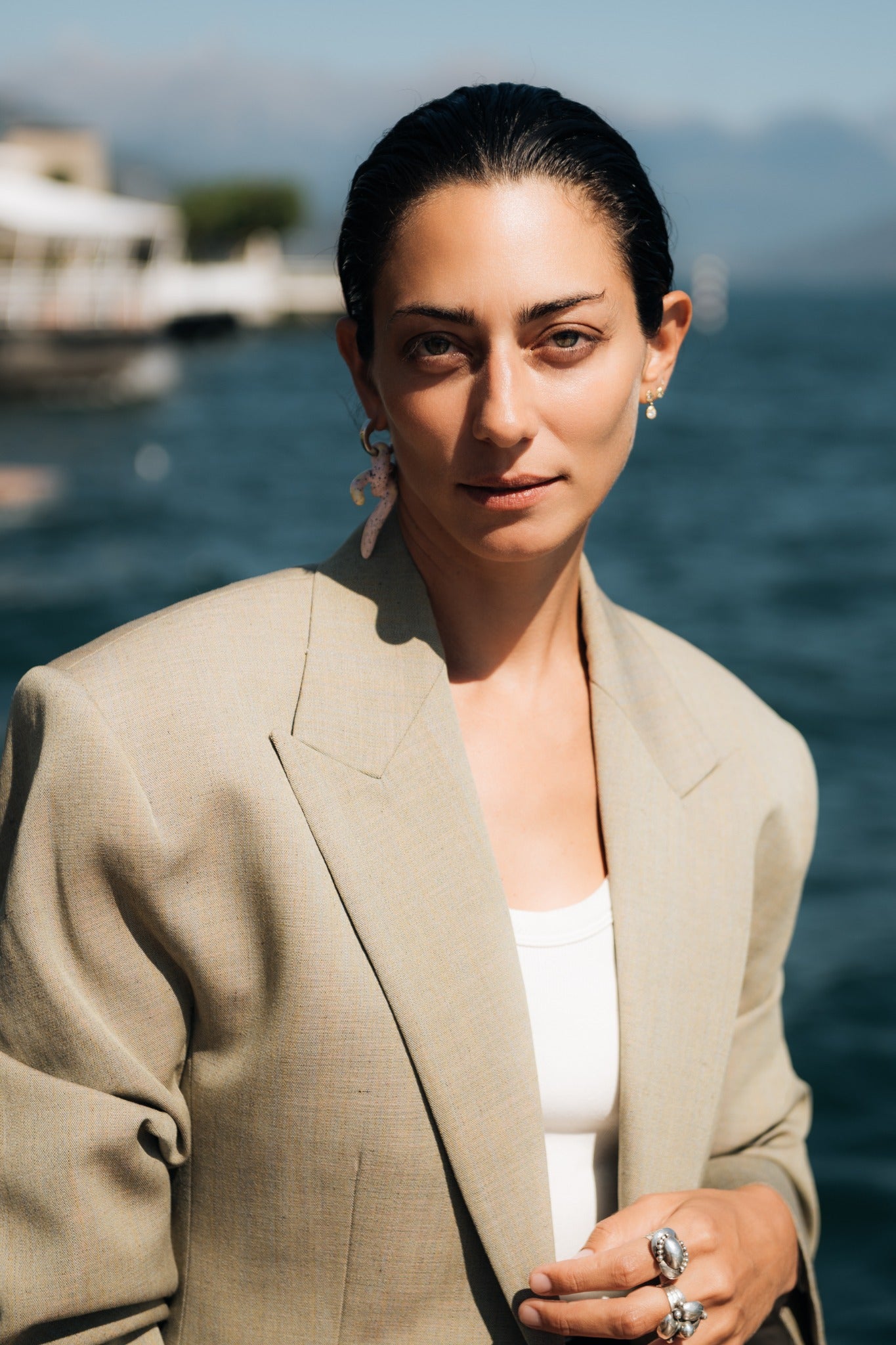 Portrait of Conie Vallese beside Lake Como
