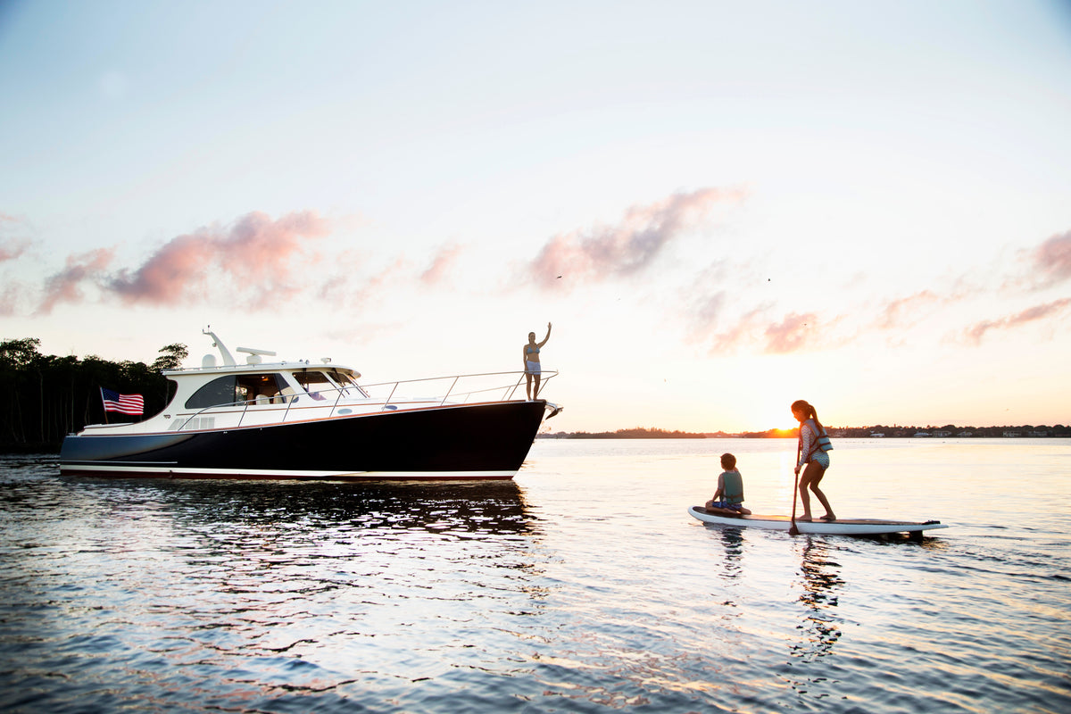 Hinckley yacht with Beau Lake paddleboard