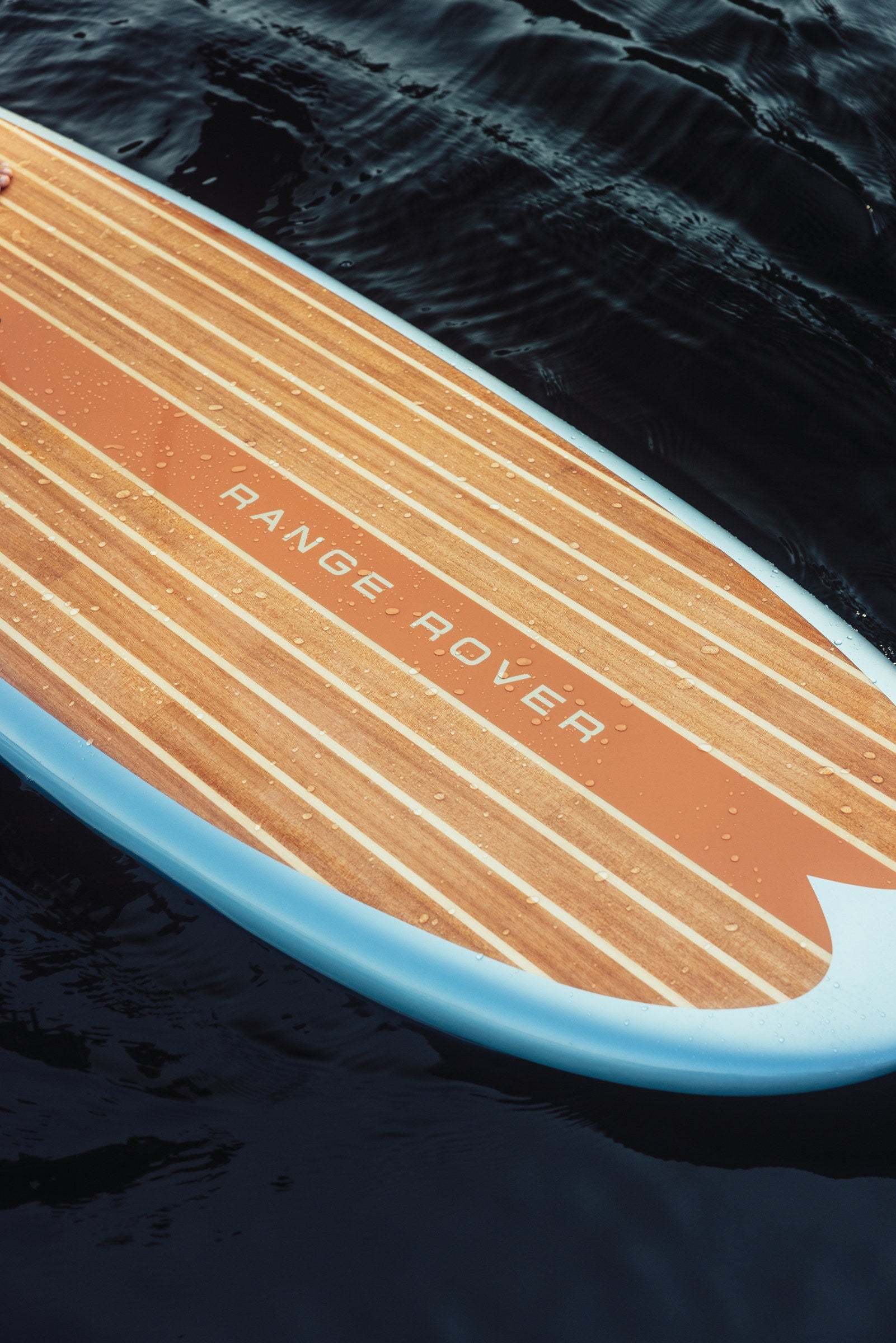 Range Rover wordmark and wood deck detail